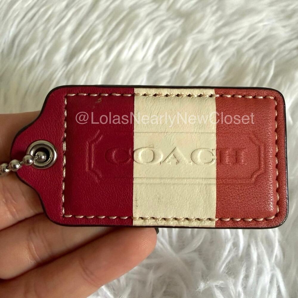 2.5" Coach Maroon Cream Salmon Pink Fob Bag Charm Hang tag Hangtag